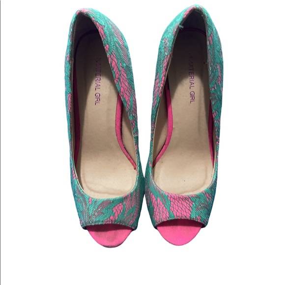 💌 Beautiful vintage girly Material Girl aqua and pink heels - Picture 2 of 7